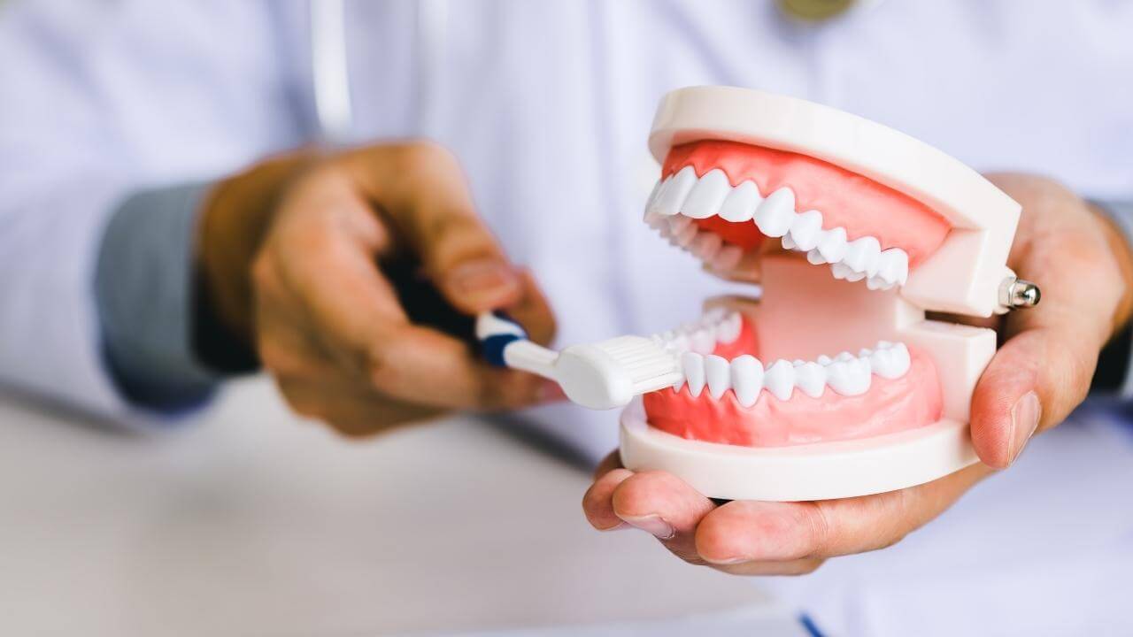 הדגמה של צחצוח שיניים למניעת טיפול שורש